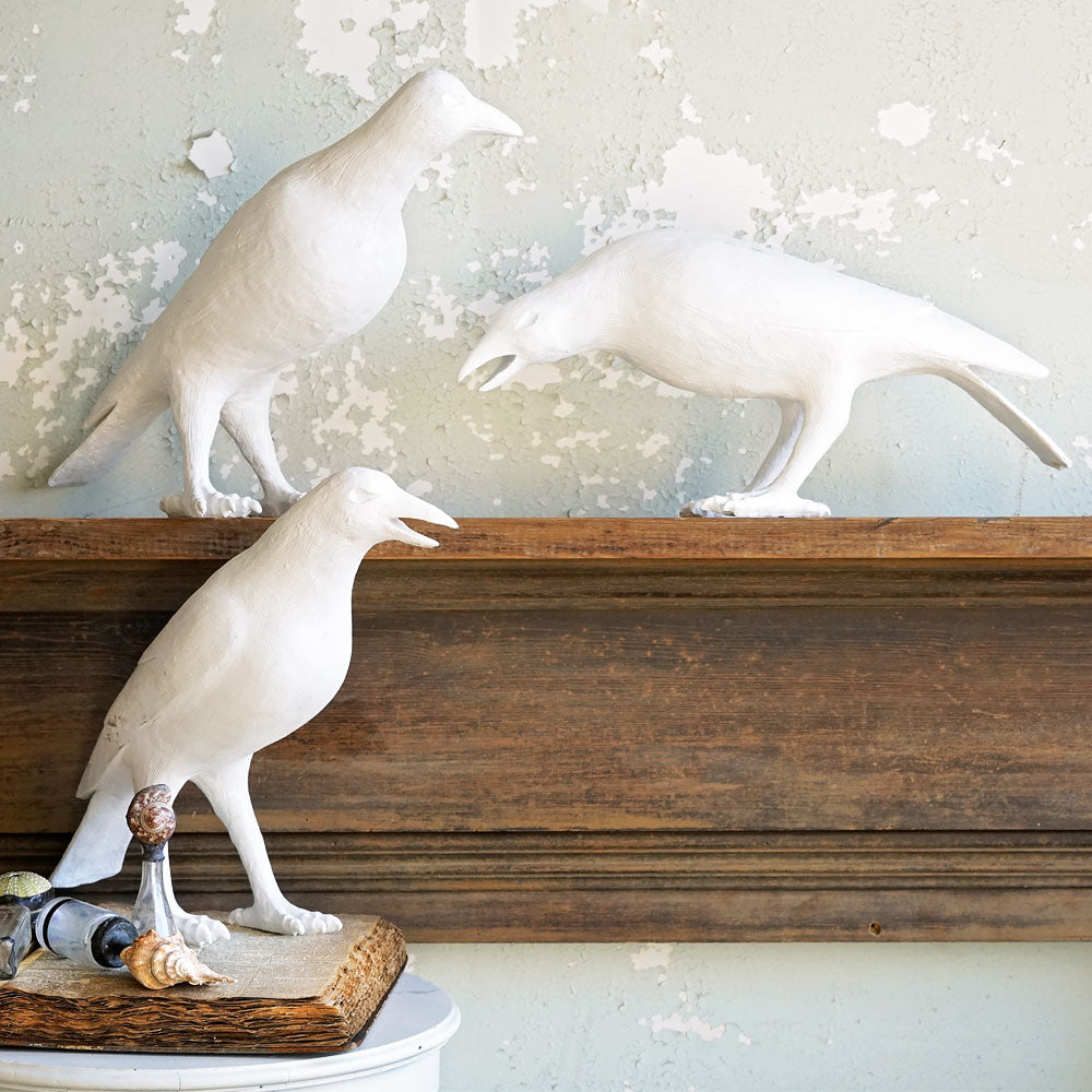 White Resin Crows - Set of 3