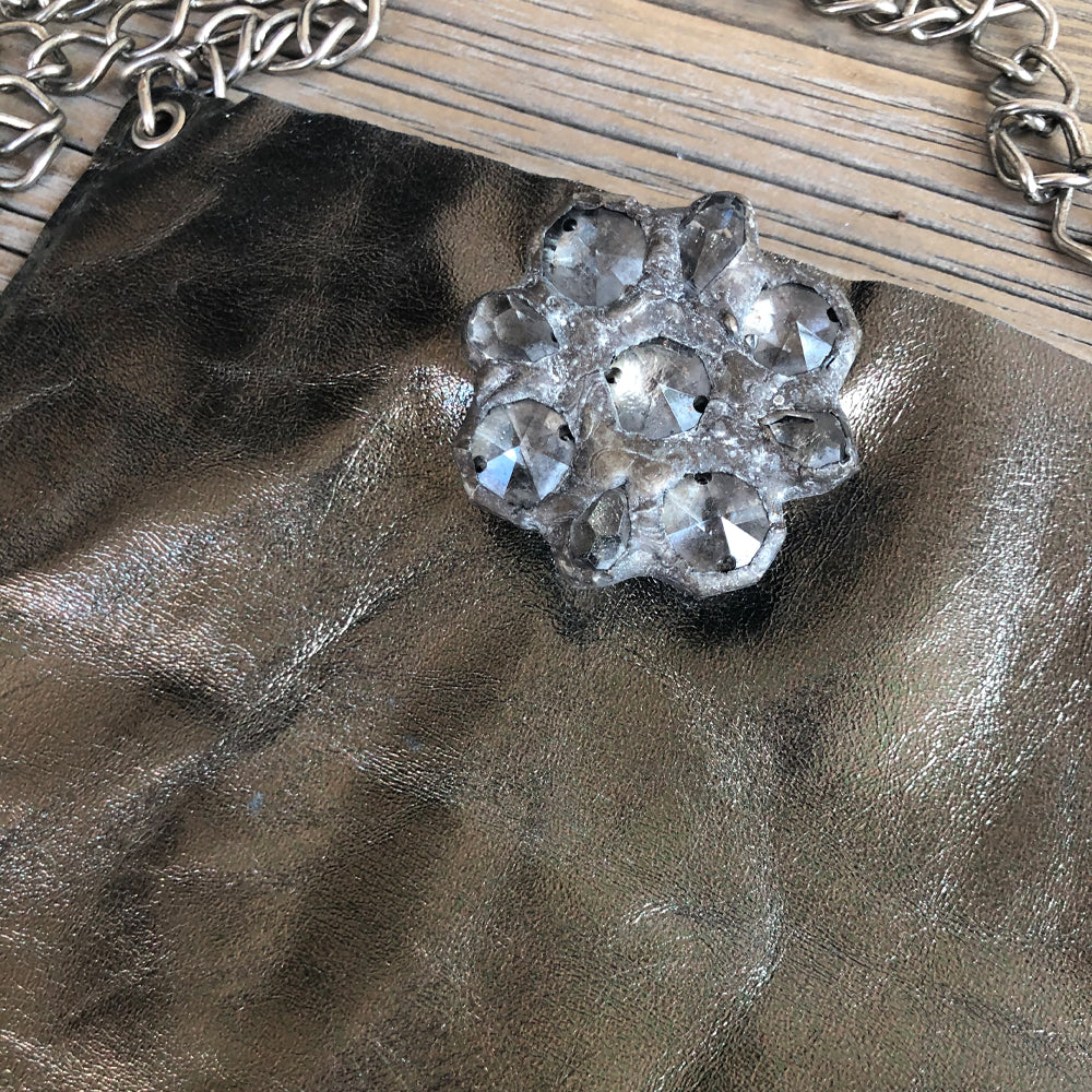 Coco Metallic Bronze Leather - Crystal Flower