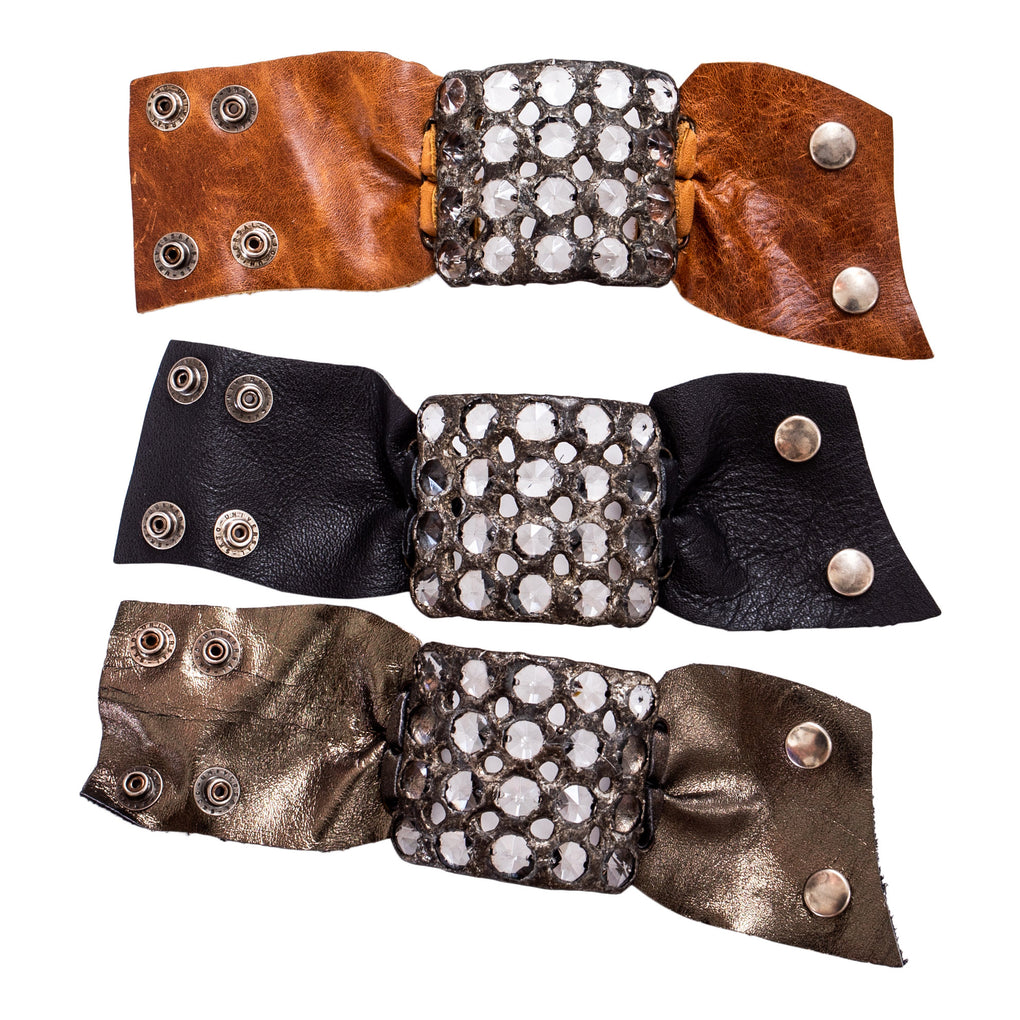 20 Crystal Leather Cuff - Bronze