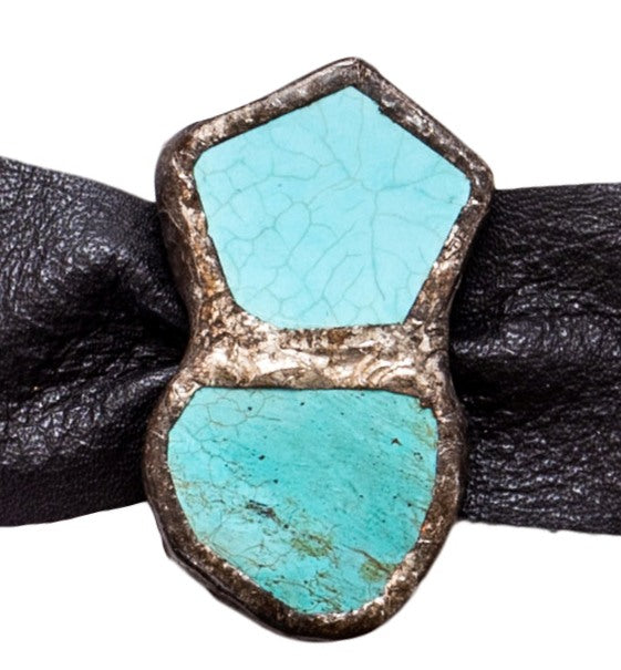 Turquoise Cuff - Black Leather Double