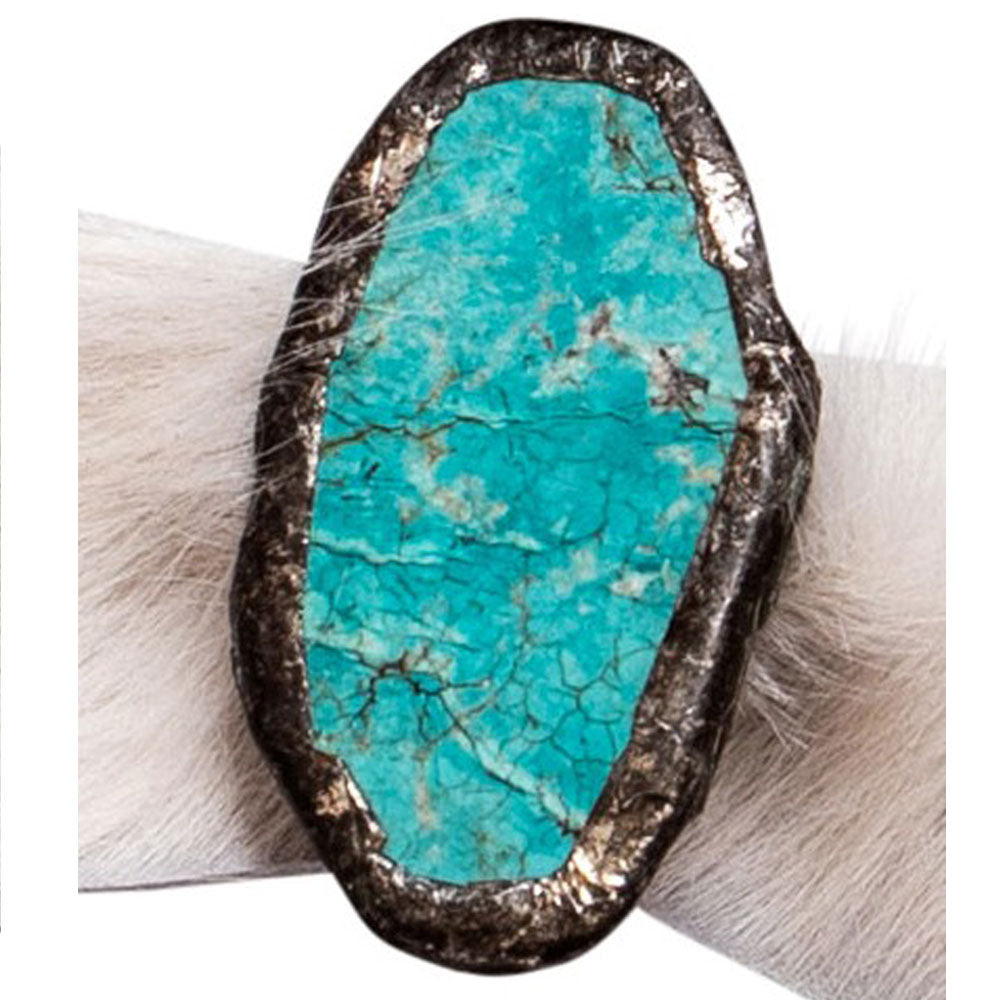 Turquoise Cuff - Black Leather Double