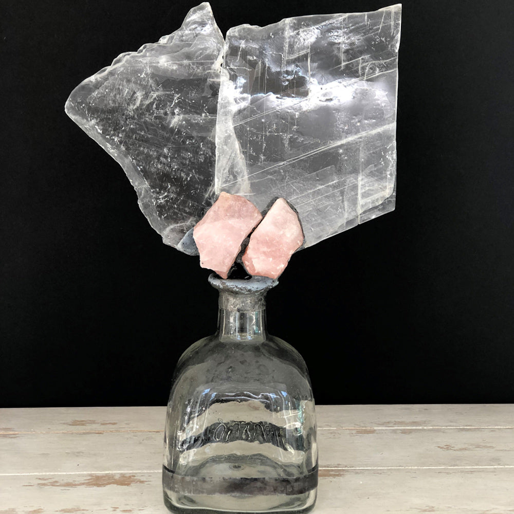 Selenite S Rose Quartz Bottle