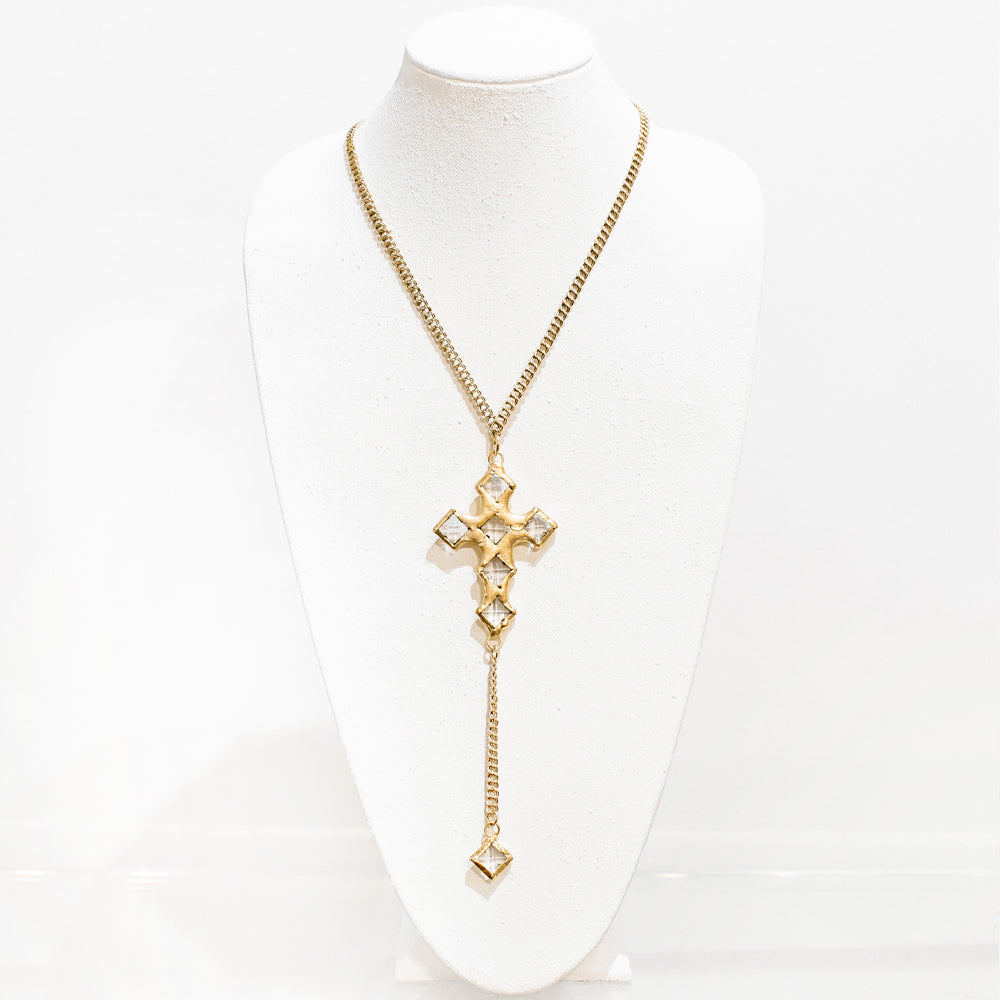 Camila 18 Karat Gold Crystal Cross Necklace