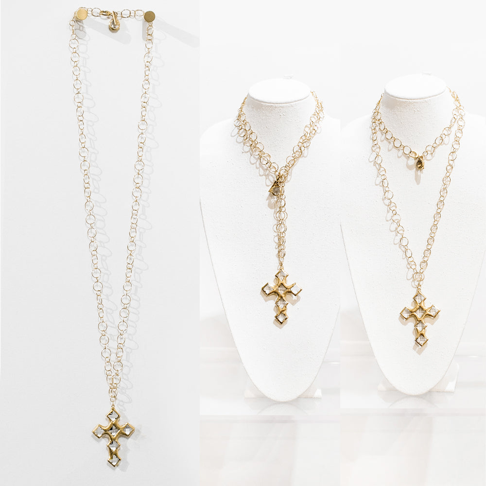 Dakota 18 Karat Gold Crystal Cross Necklace