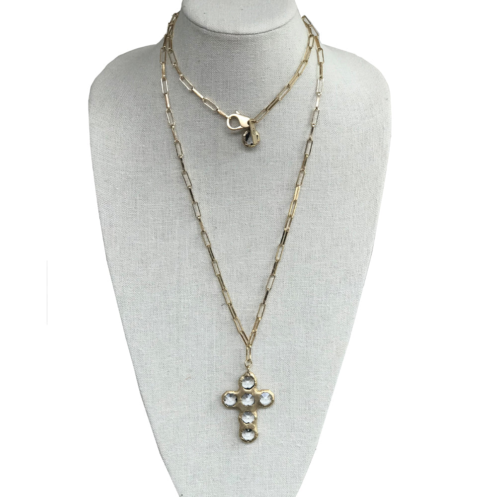 Drea 18 Karat Gold Crystal Cross Necklace