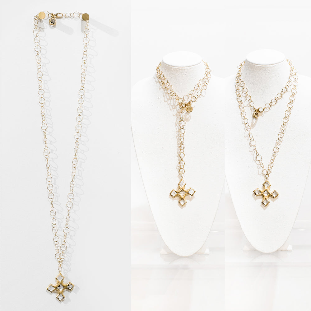 Elena 18 Karat Gold Crystal Cross Necklace