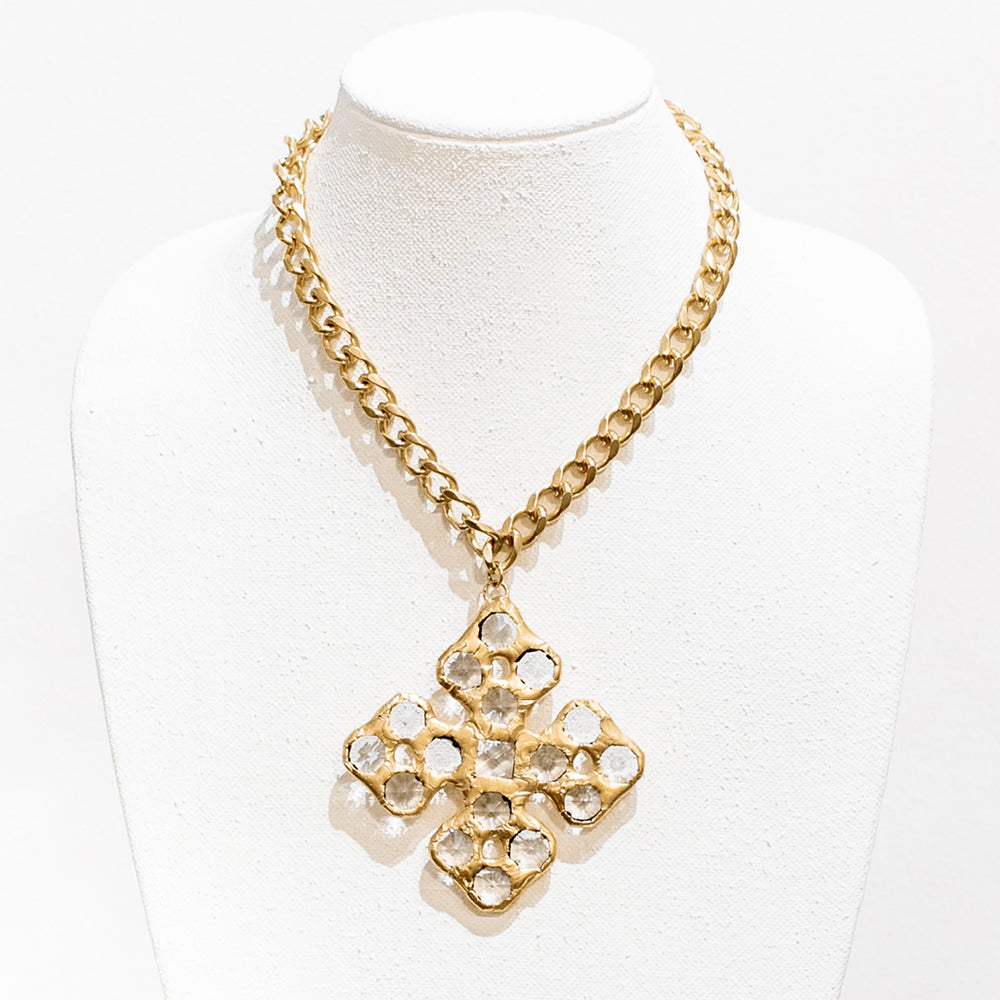 Naomi 18 Karat Gold Crystal Cross Necklace