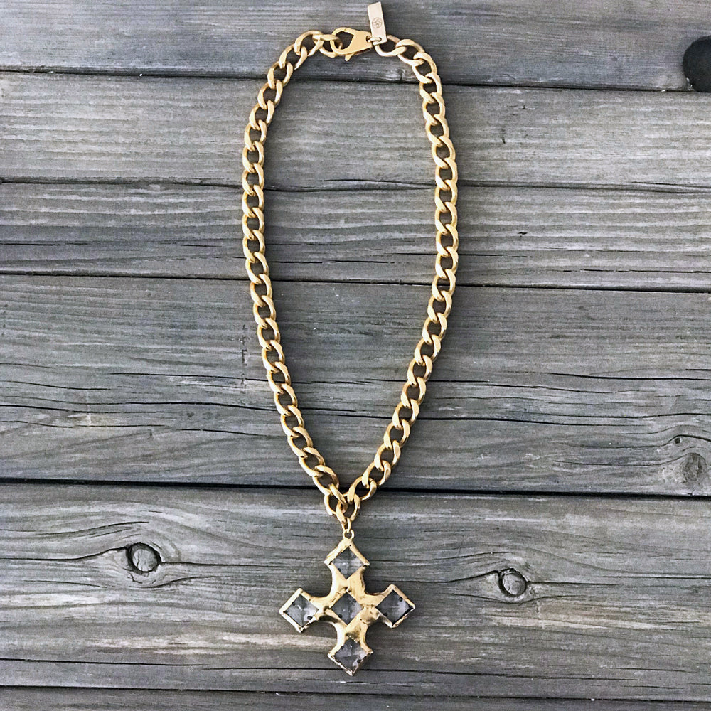 Noelle 18 Karat Gold Crystal Cross Necklace