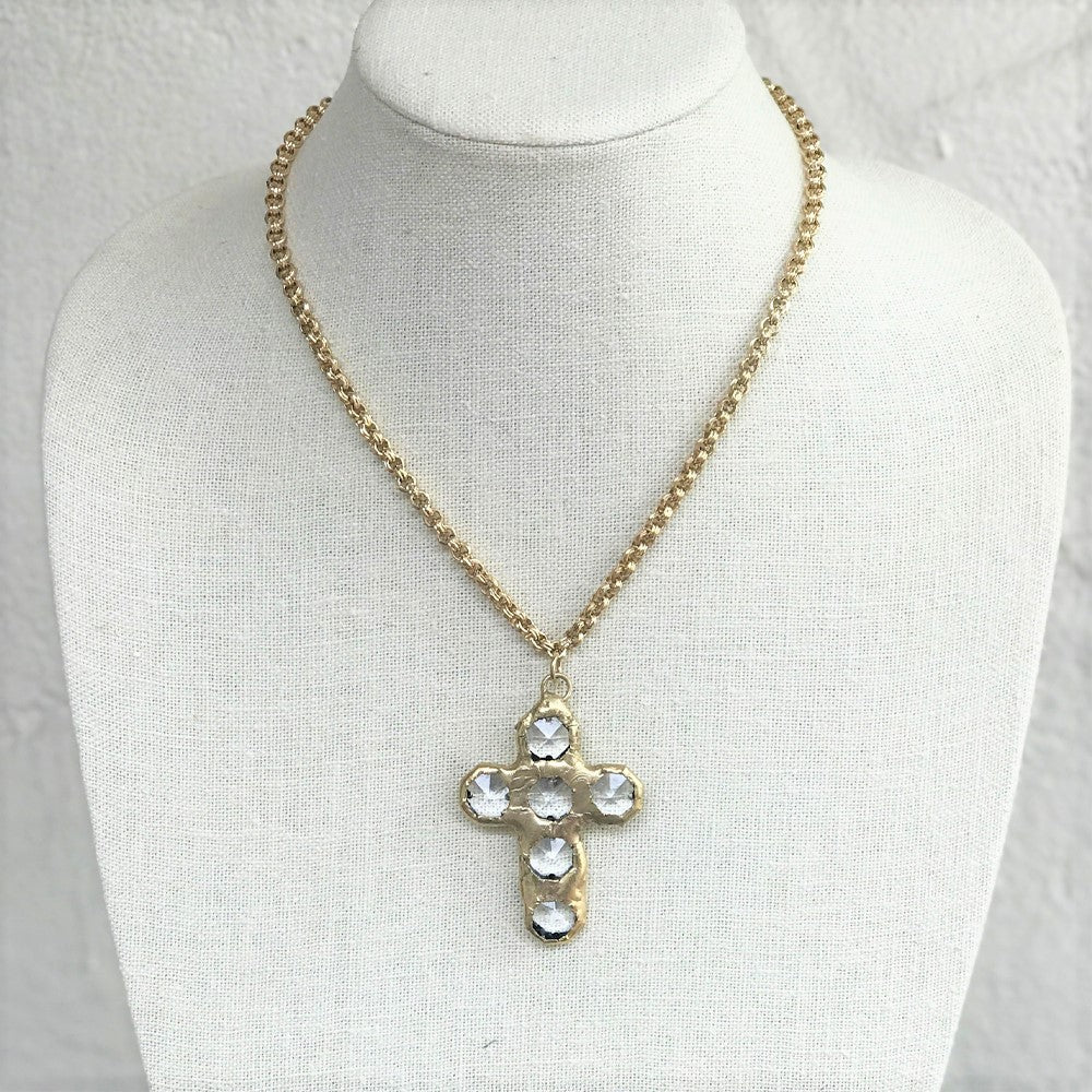 Nyla 18 Karat Gold Crystal Cross Necklace