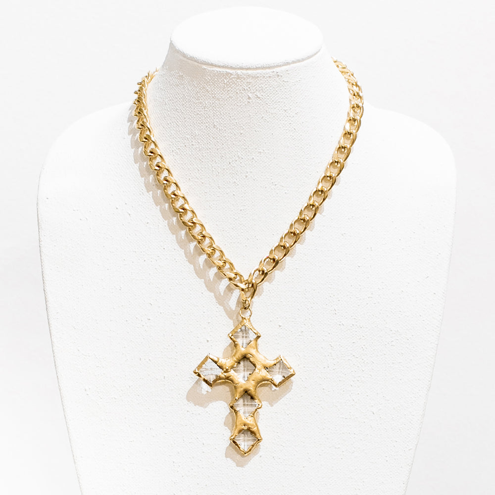 Odessa 18 Karat Gold Crystal Cross Necklace