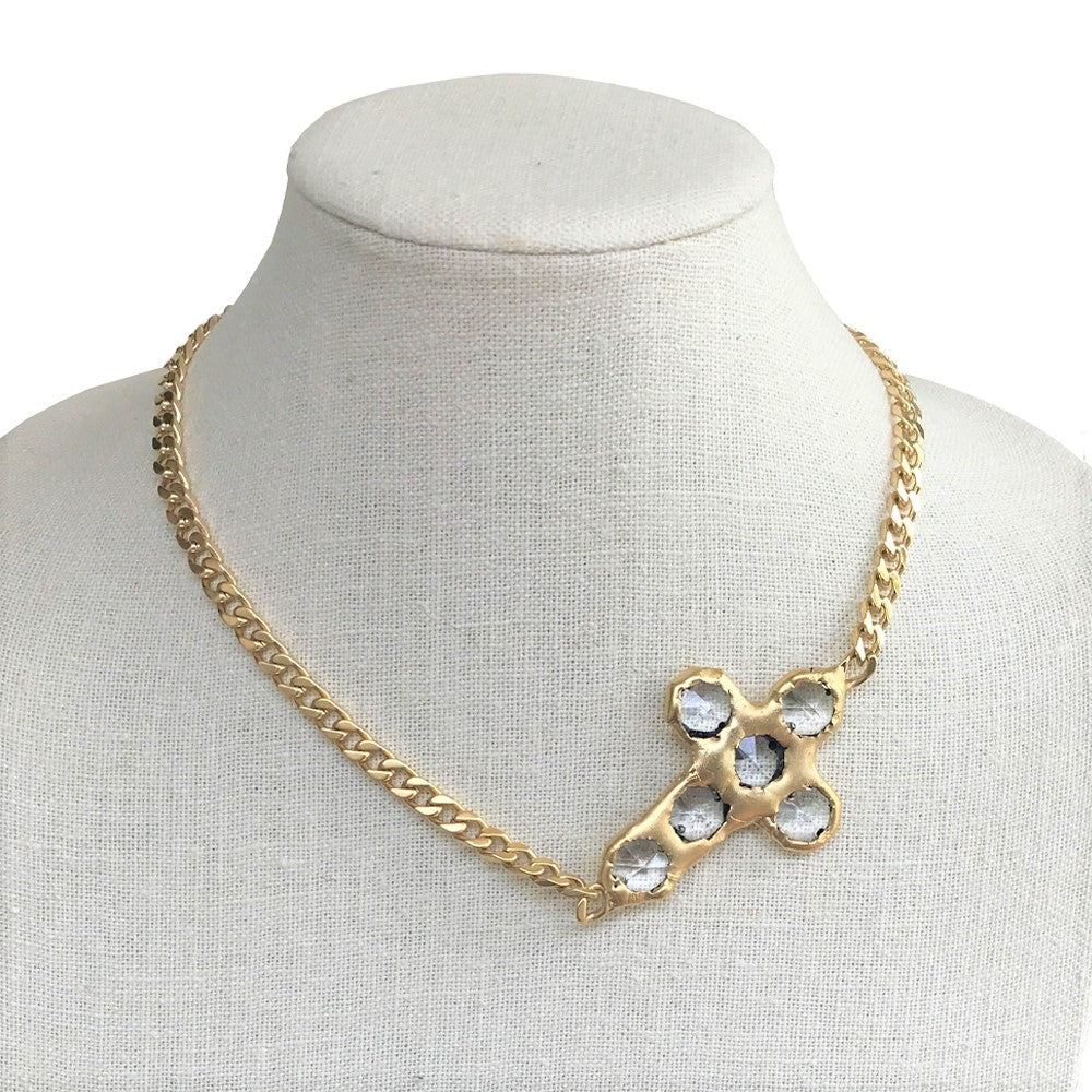 Orla 18 Karat Gold Crystal Cross Necklace